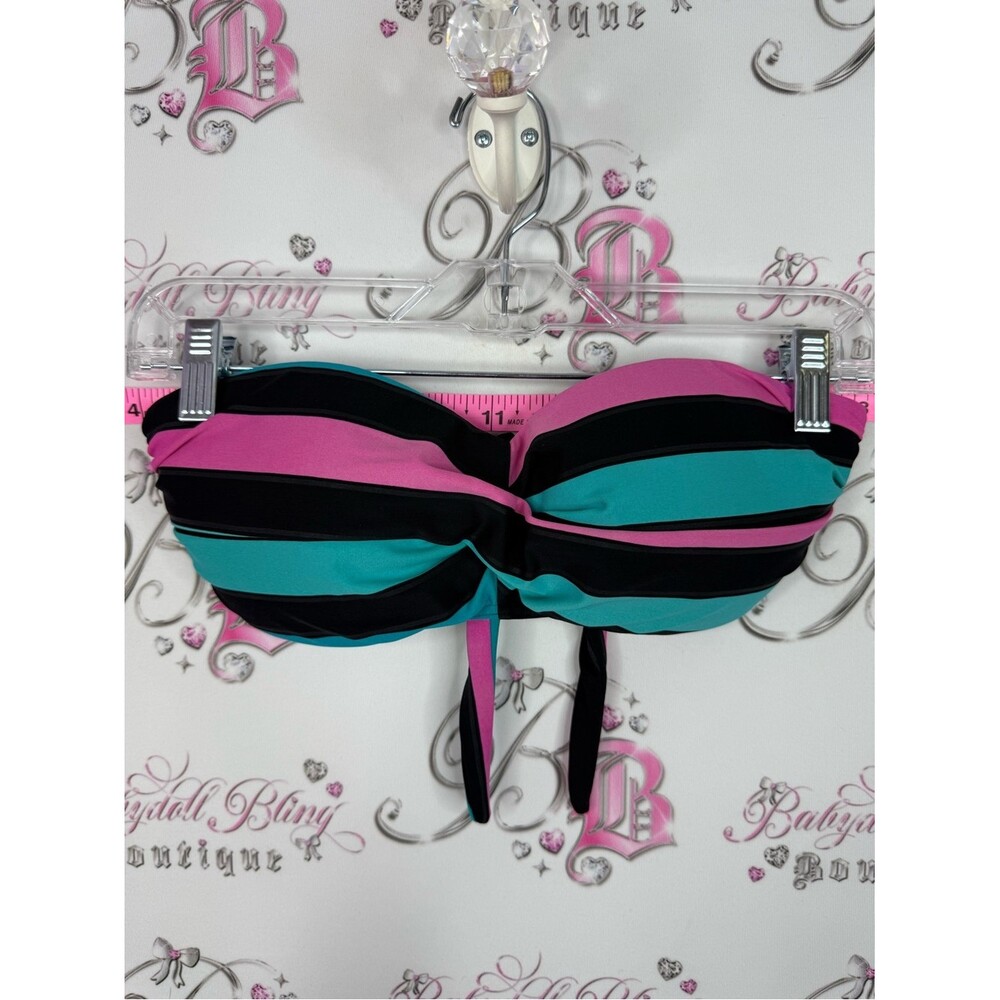 La Vie En Rose aqua bikini top candy stripes Pink and Teal Striped Bandeau Top